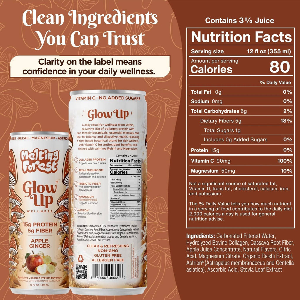 Glow Up Sparkling Collagen Protein + Fiber - Apple Ginger