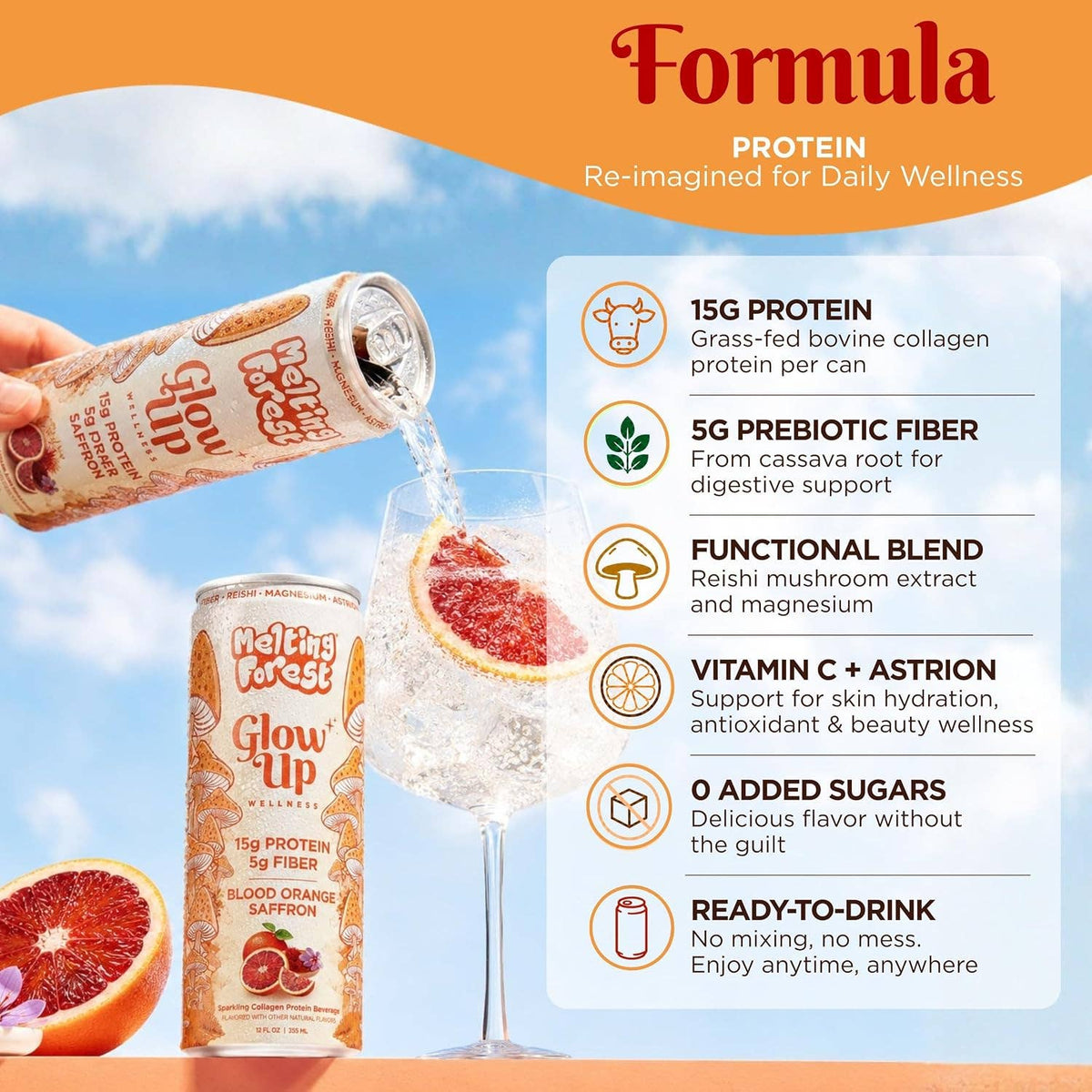 Glow Up Sparkling Collagen Protein + Fiber - Blood Orange