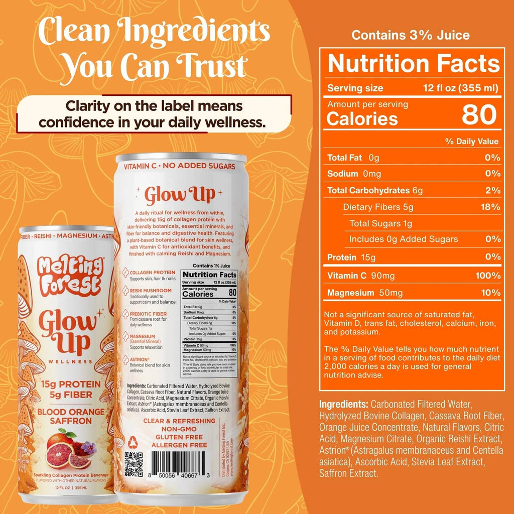 Glow Up Sparkling Collagen Protein + Fiber - Blood Orange