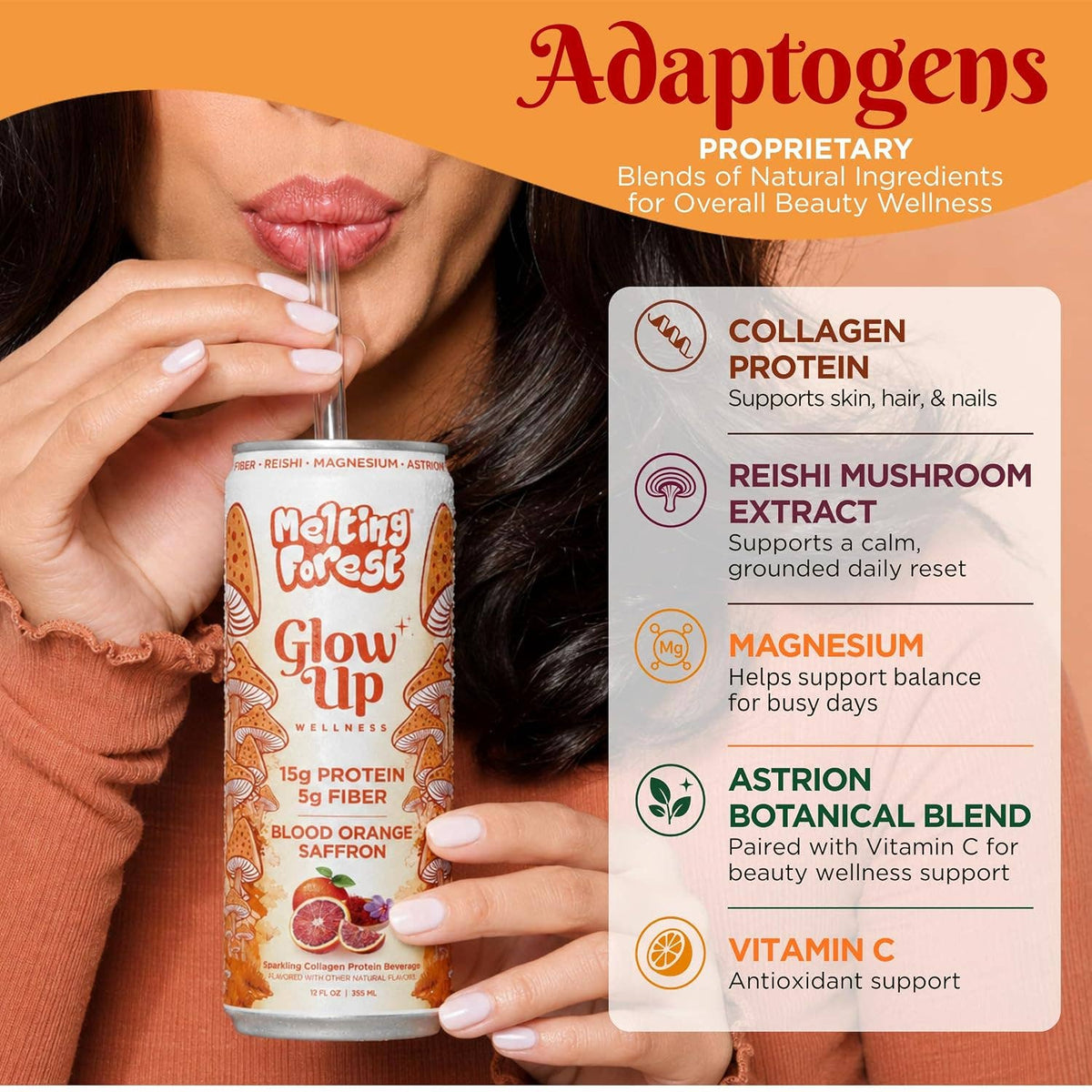 Glow Up Sparkling Collagen Protein + Fiber - Blood Orange