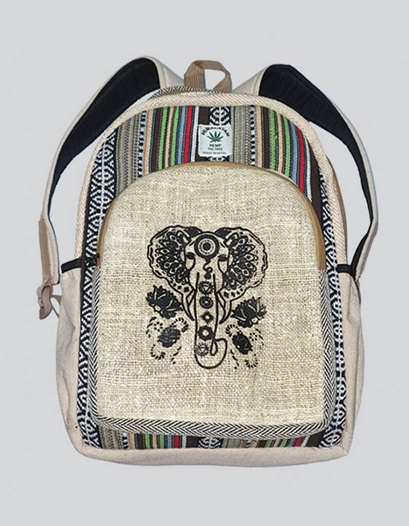 Elephant Print Hemp with Cotton Backpack (CODE-512): Free Size
